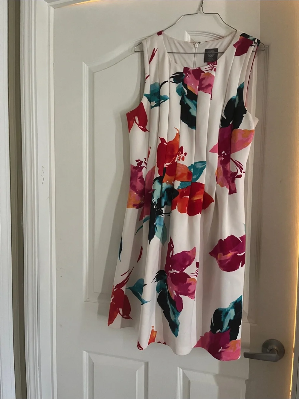 Vince Camuto White Sleeveless Mini Dress with Pink, Teal and Coral Floral Print